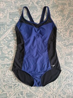 Speedo Blue and Black Colorblock Women's One-Piece Swimsuit